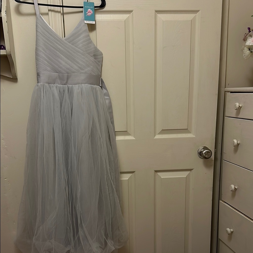 Silver Gray Ruched Backless Bustier Prom Dress